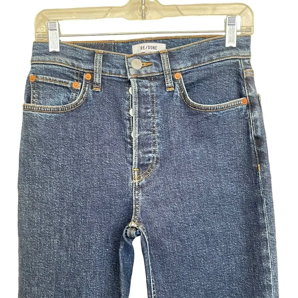 Re/Done Jeans High Waist Dark Wash Button Front Ankle Cropped Denim Size 26